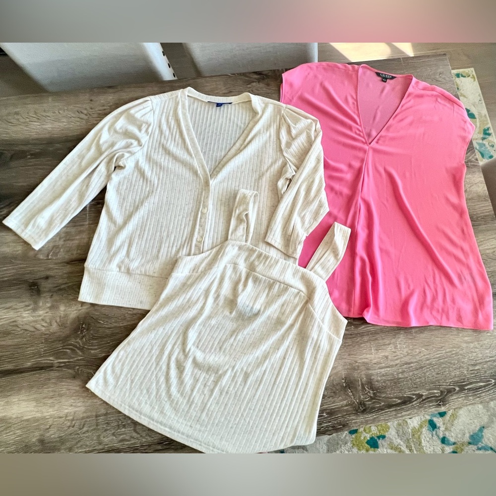 Women’s Top Bundle in Size L - Apt. 9 Tank/Cardigan Set & Ralph Lauren Top